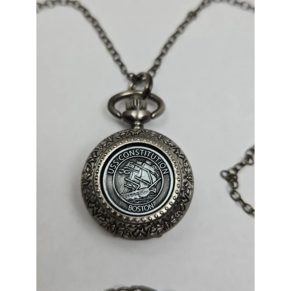 USS Constitution Old Ironsides Boston Pocket Watch Pendant Necklace New Battery